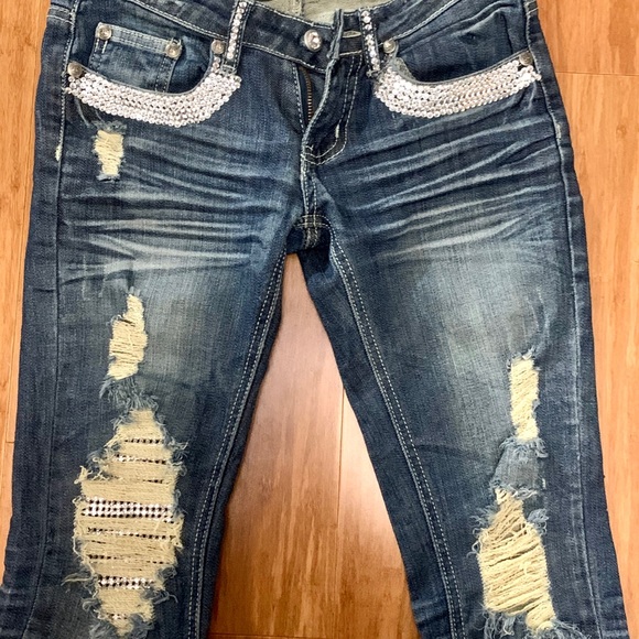 A7 Miami Jeans Rhinestone embellished size 25 - Picture 4 of 7